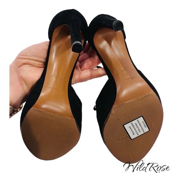 Alaia Black Suede Studded Ankle Strap Sandals Heels Size 36 - Picture 8 of 16